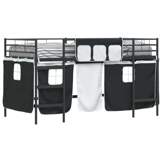 vidaXL Kids'Loft Bed Frame with Curtains Plain Black 90 x 200 cm
