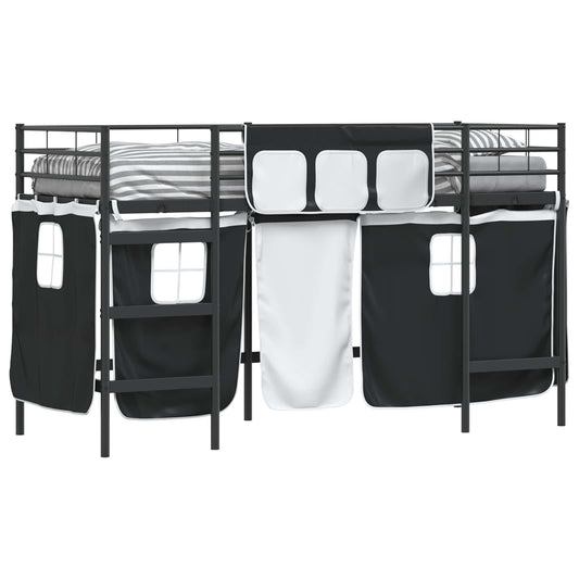 vidaXL Kids'Loft Bed Frame with Curtains Black 100 x 190 cm