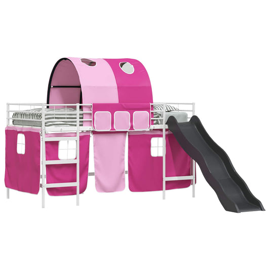 vidaXL Kids'Loft Bed Frame Plain White and Pink 107 x 203 cm Metal