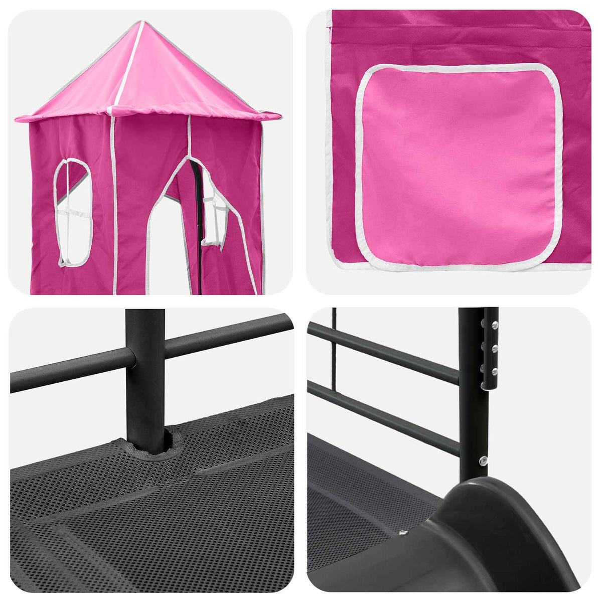 vidaXL Kids'Bunk Bed Frame Plain Black and Pink 90 x 200 cm Metal