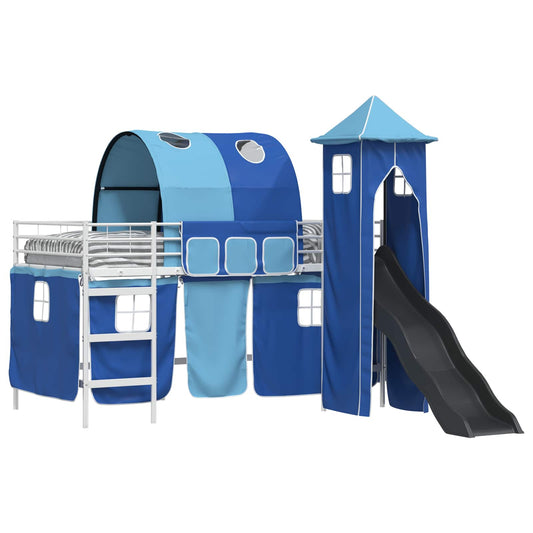 vidaXL Kids'Loft Bed Frame Plain White and Blue 107 x 203 cm Metal