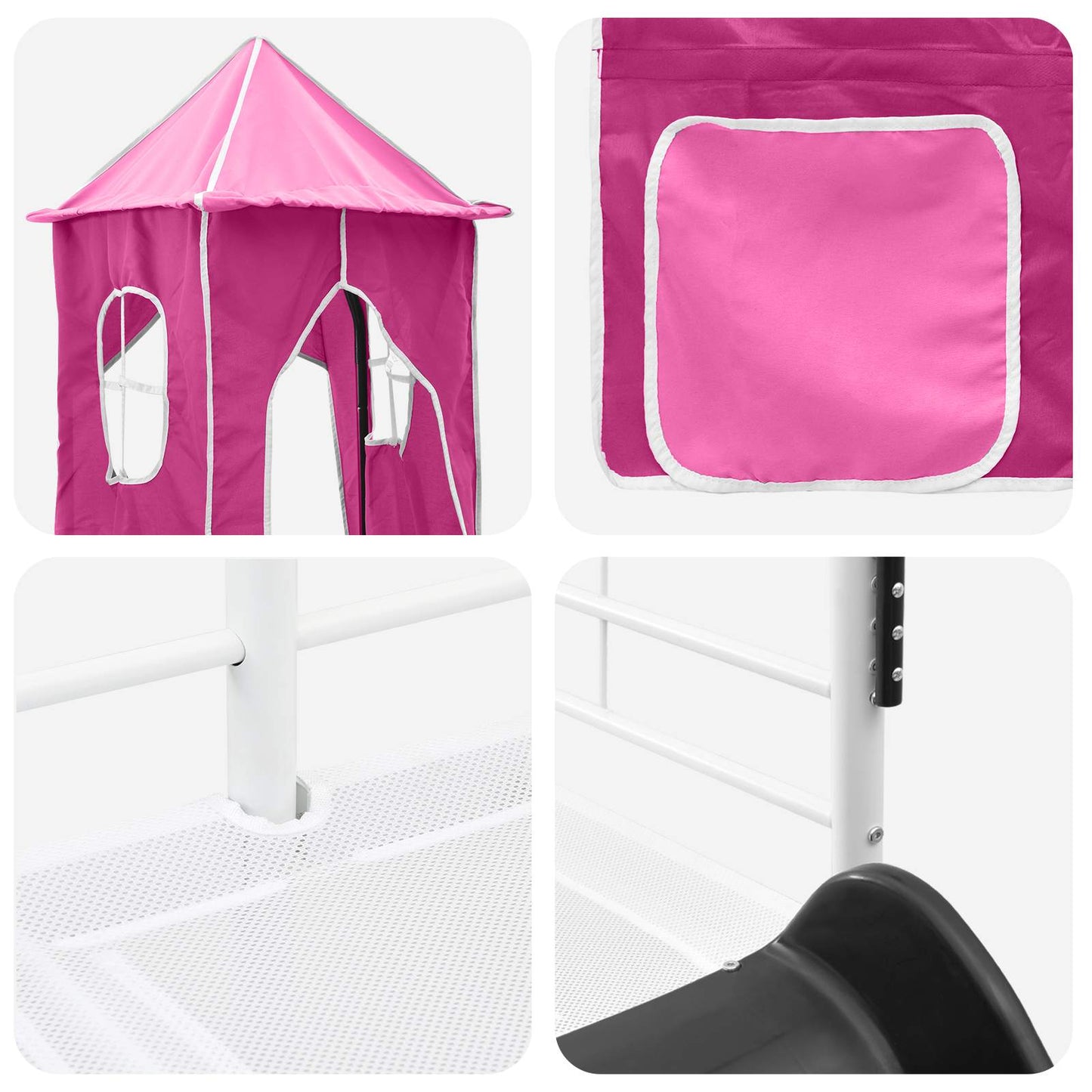 vidaXL Kids'Loft Bed Frame White and Pink 80 x 200 cm Metal