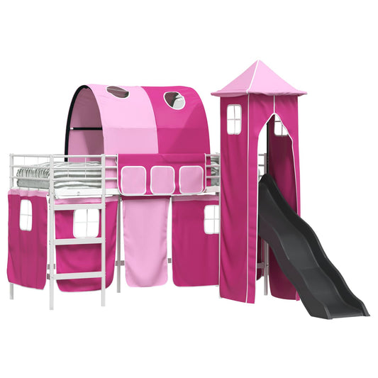 vidaXL Kids'Loft Bed Frame Plain White and Pink 90 x 190 cm Metal