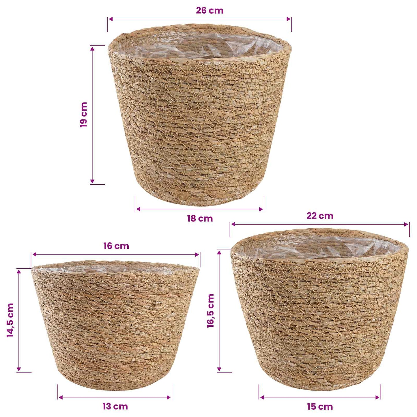 vidaXL 3 pcs Natural Ø26 x 19 cm 100% Seagrass