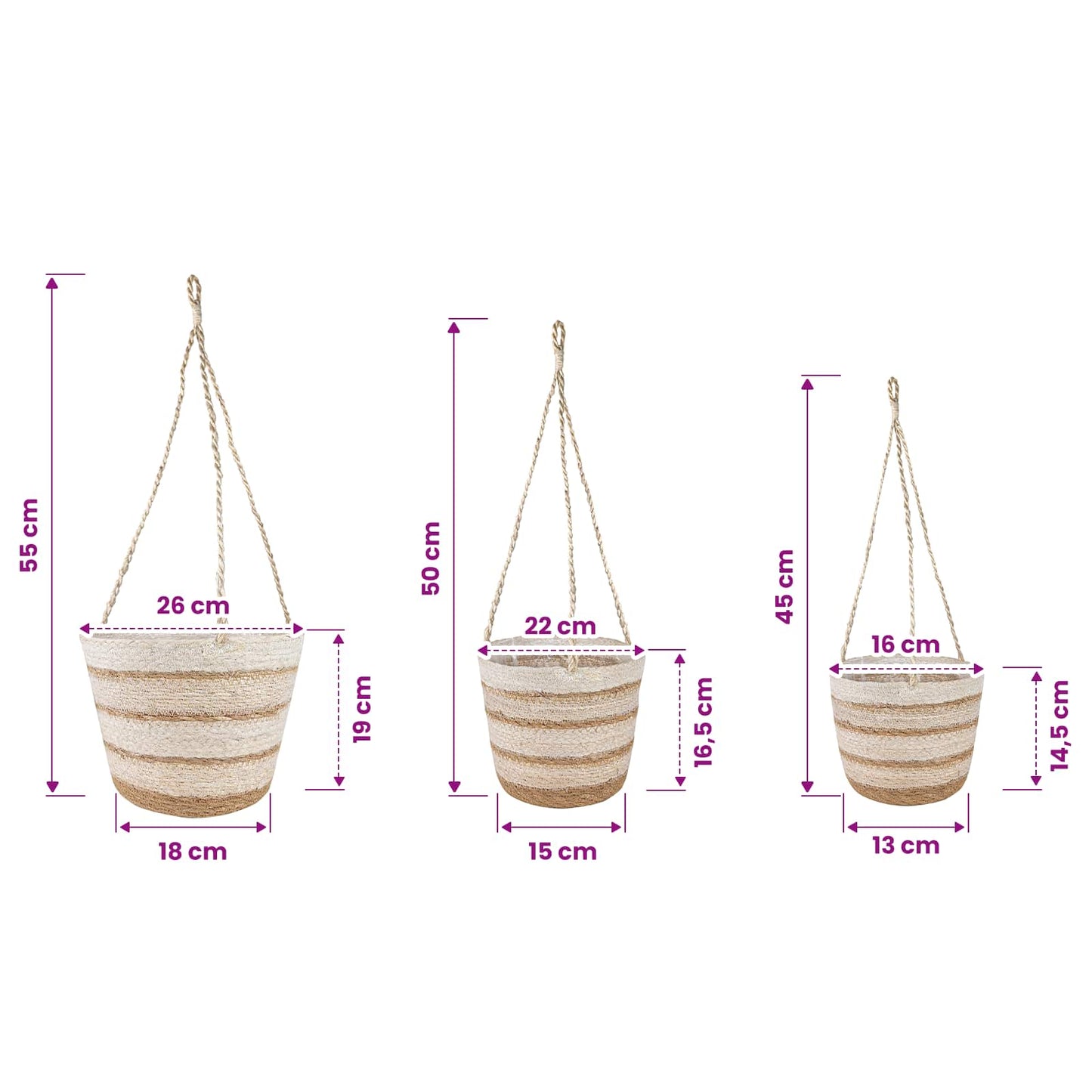 vidaXL 3 pcs Natural ,White and Beige Ø26 x 19 cm 100% Seagrass