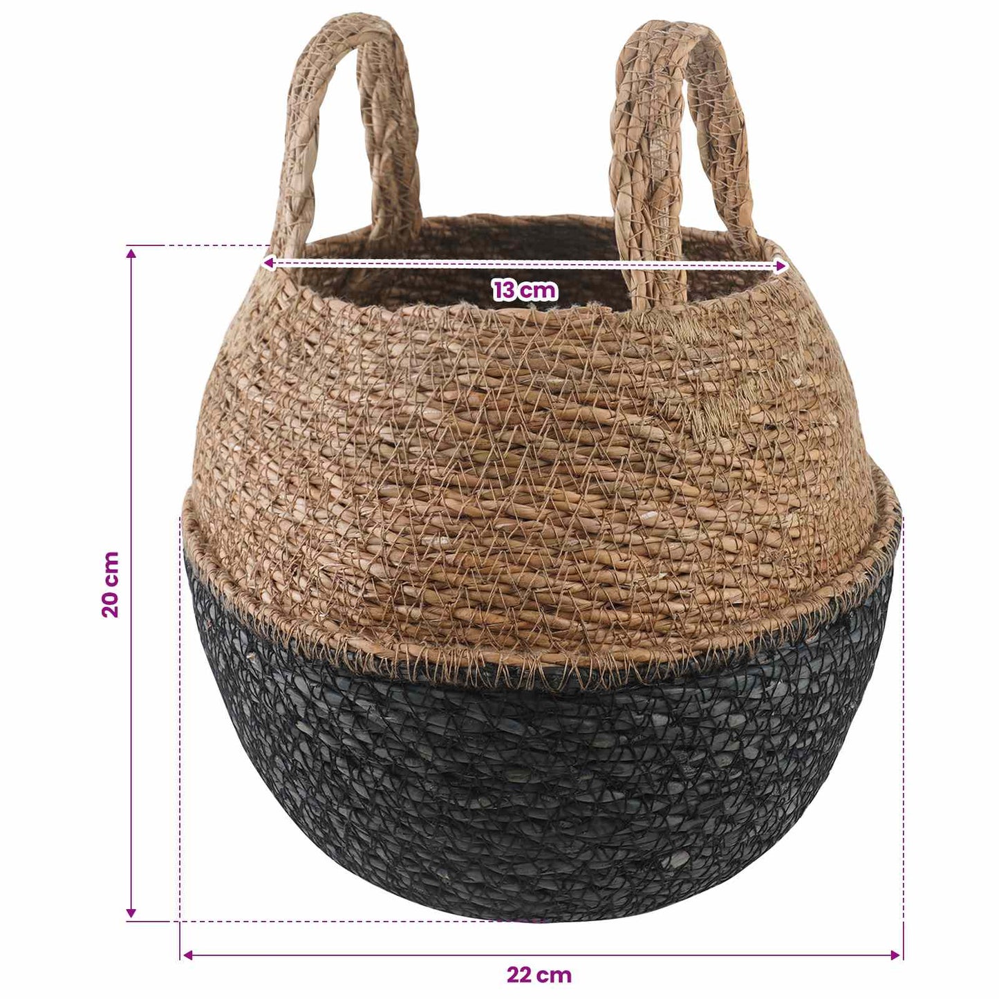 vidaXL Plant Pot with Handles 2 pcs Black Ø 22 x 20 cm 100% Seagrass