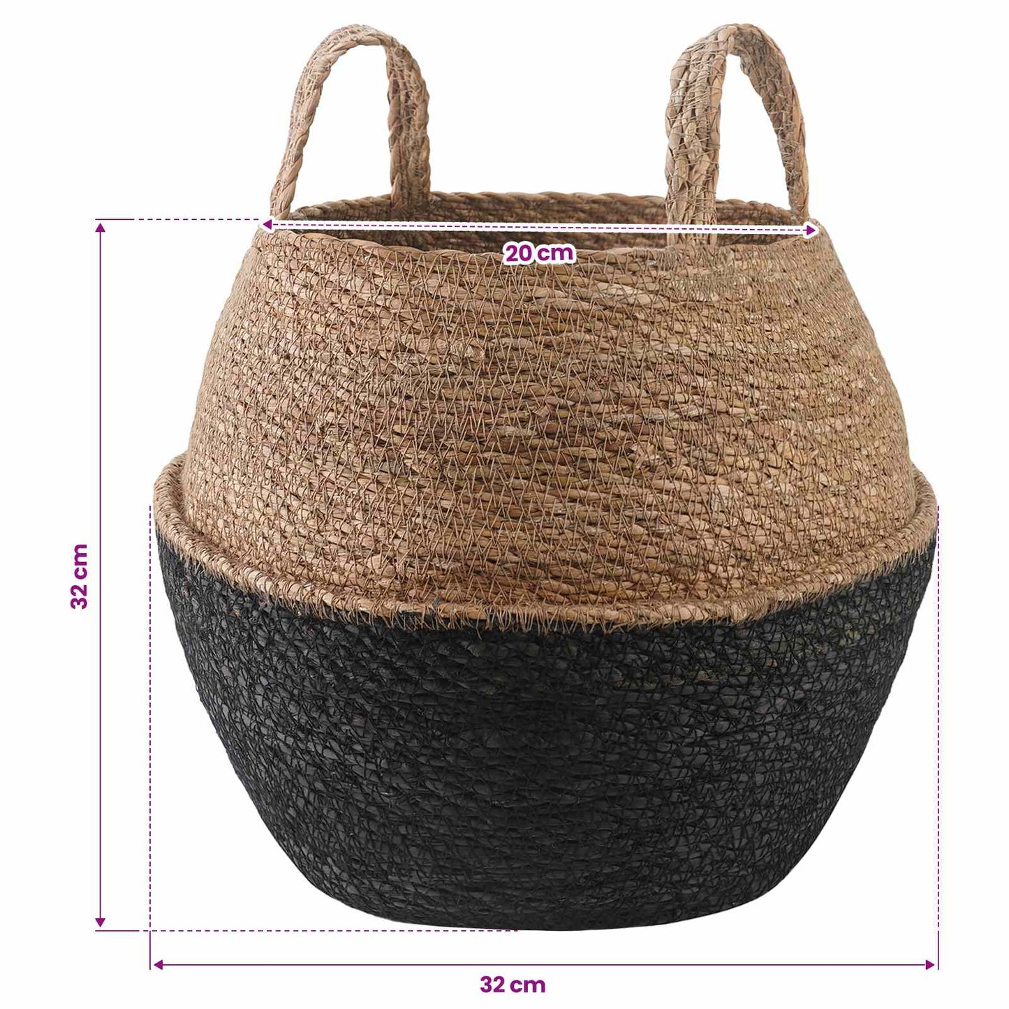 vidaXL Plant Pot with Handles Black Ø 32 x 32 cm 100% Seagrass