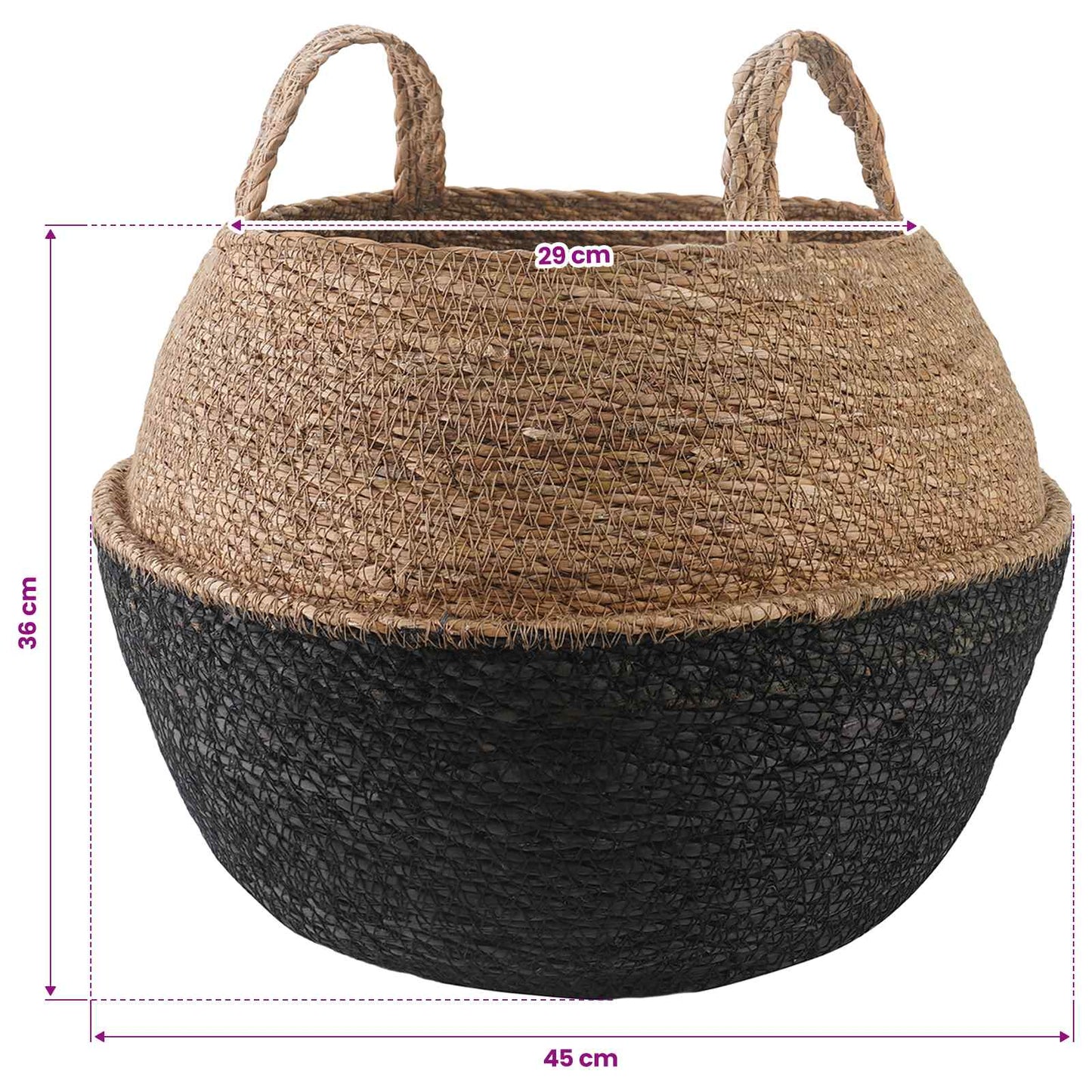 vidaXL Plant Pot with Handles 2 pcs Black Ø 45 x 36 cm 100% Seagrass