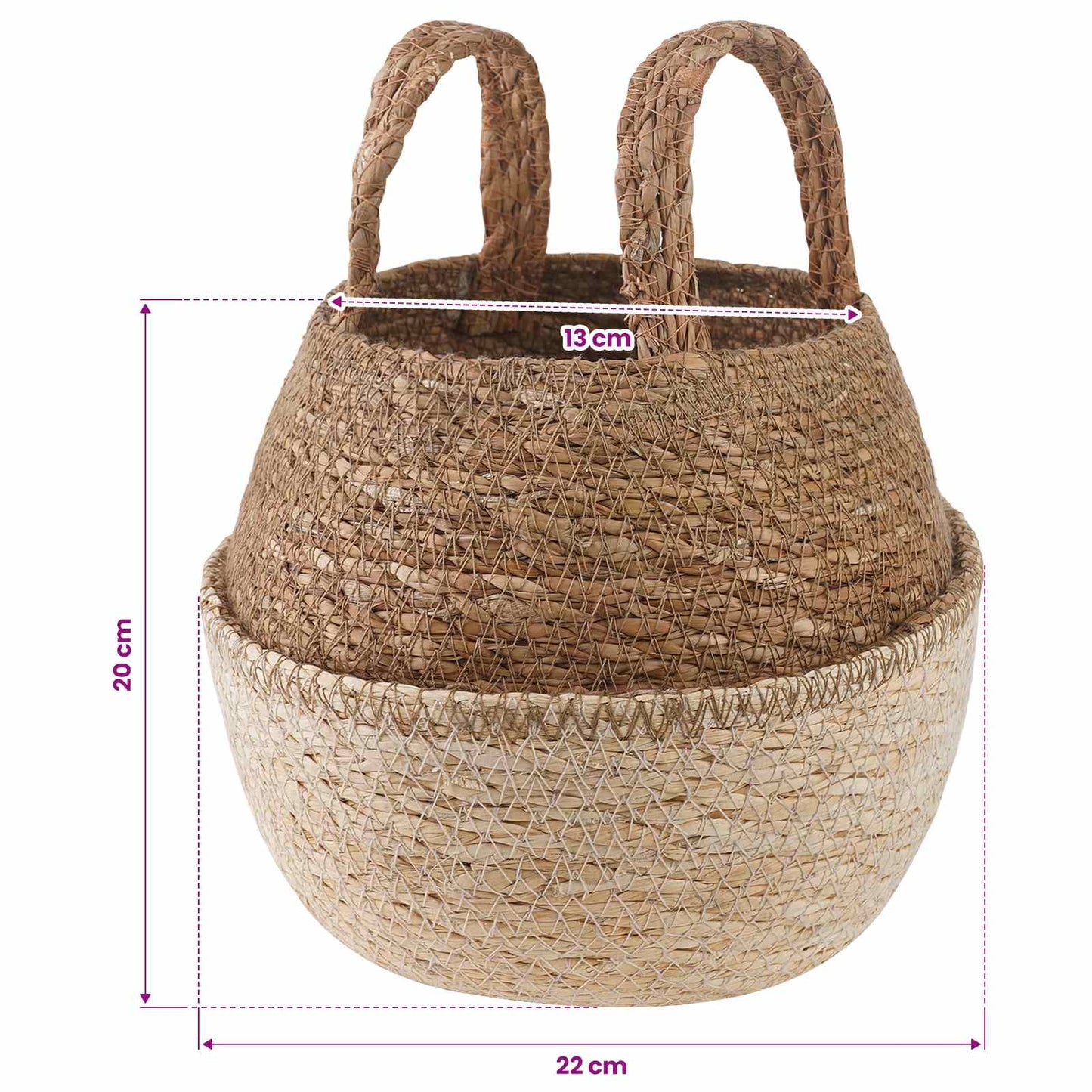 vidaXL Plant Pot with Handles 2 pcs White Ø 22 x 20 cm 100% Seagrass