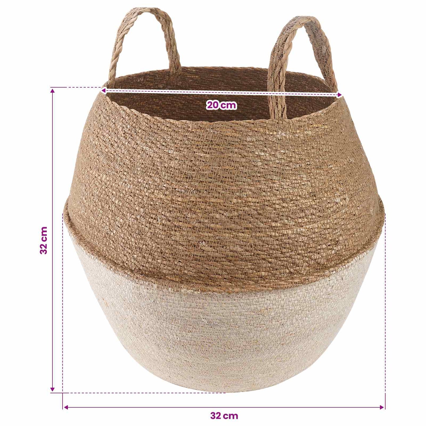 vidaXL Plant Pot with Handles White Ø 32 x 32 cm 100% Seagrass