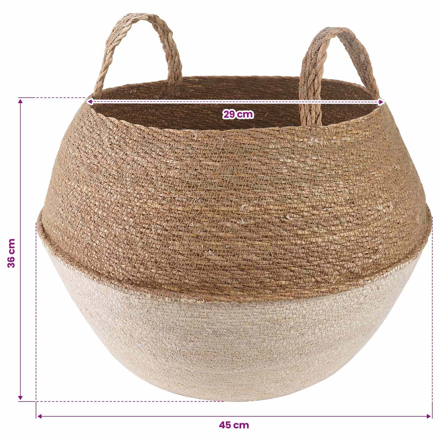 vidaXL Plant Pot with Handles 2 pcs White Ø 45 x 36 cm 100% Seagrass