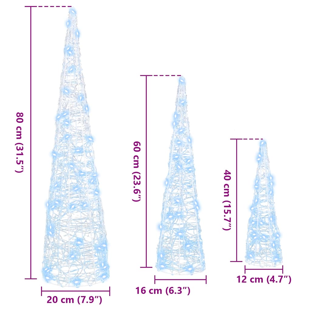vidaXL Christmas Tree 3 pcs Cold white 20 x 20 x 80 cm Acrylic