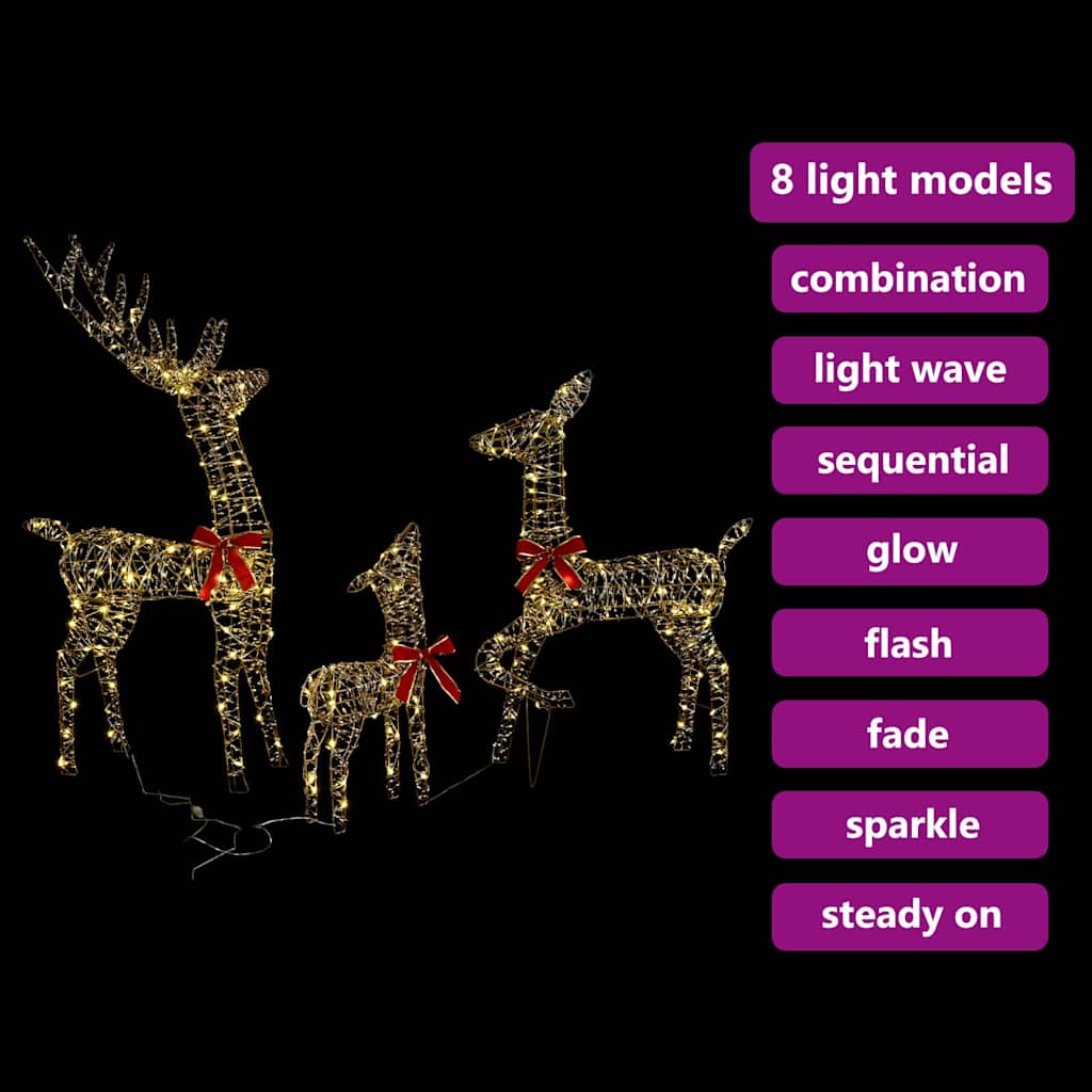vidaXL Reindeer Family 3 pcs 300 LEDs Warm white 67 x 26 x 127 cm PET