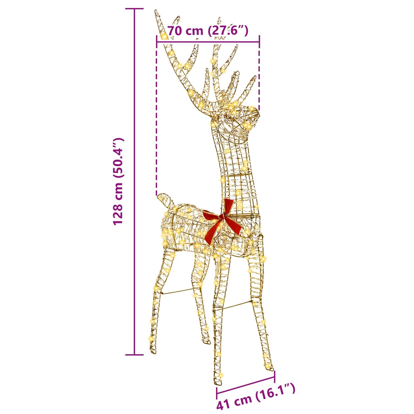 vidaXL 3D Reindeer 140 LEDs Warm white 128 cm PET