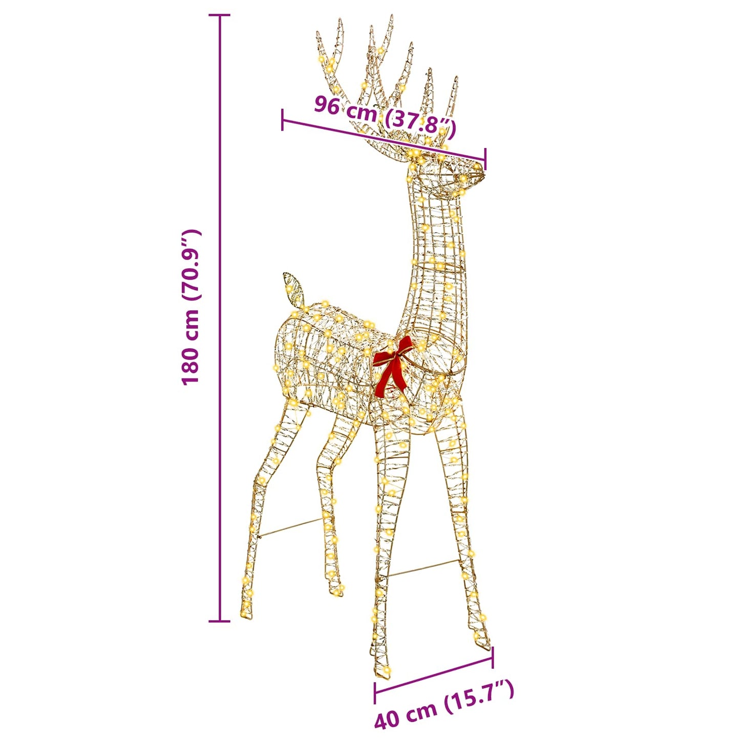 vidaXL 3D Reindeer 250 LEDs Warm white 96 x 40 x 180 cm PET