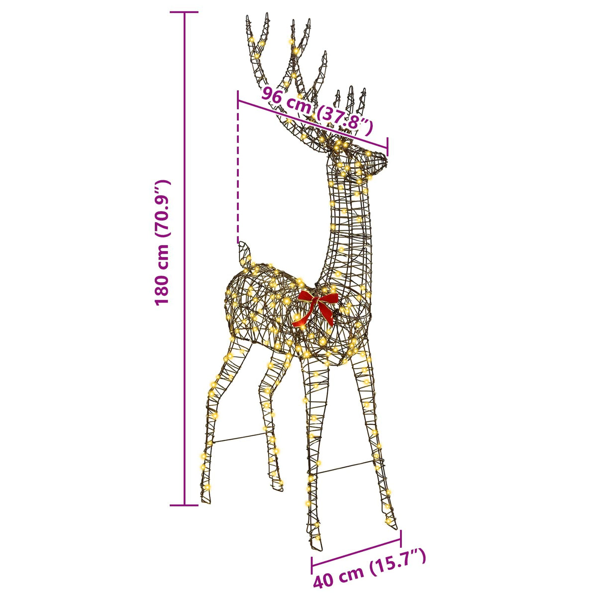 vidaXL 3D Reindeer 250 LEDs Warm white 180 cm Rattan