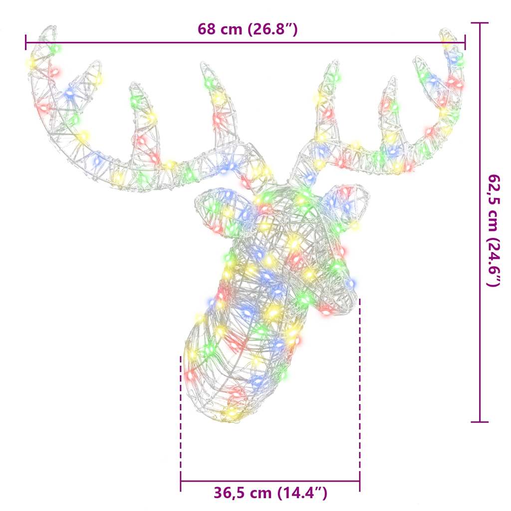 vidaXL Reindeer Head Colourful 68 x 36.5 x 62.5 cm Acrylic