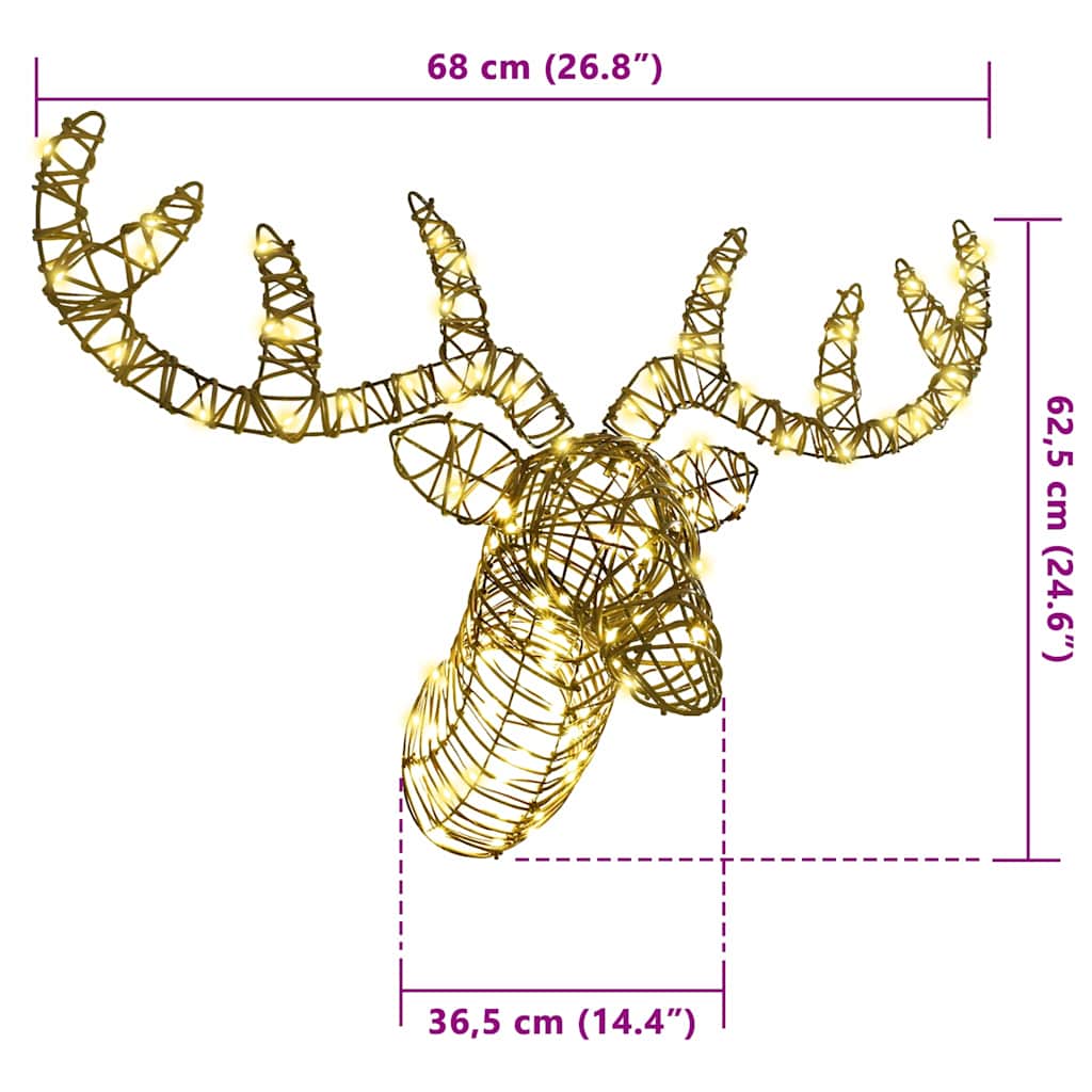 vidaXL Reindeer Pull Sleigh Warm white 68 x 36.5 x 62.5 cm Rattan
