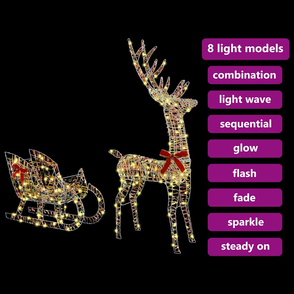 vidaXL Reindeer Pull Sleigh Warm white 70 x 26 x 129 cm PET