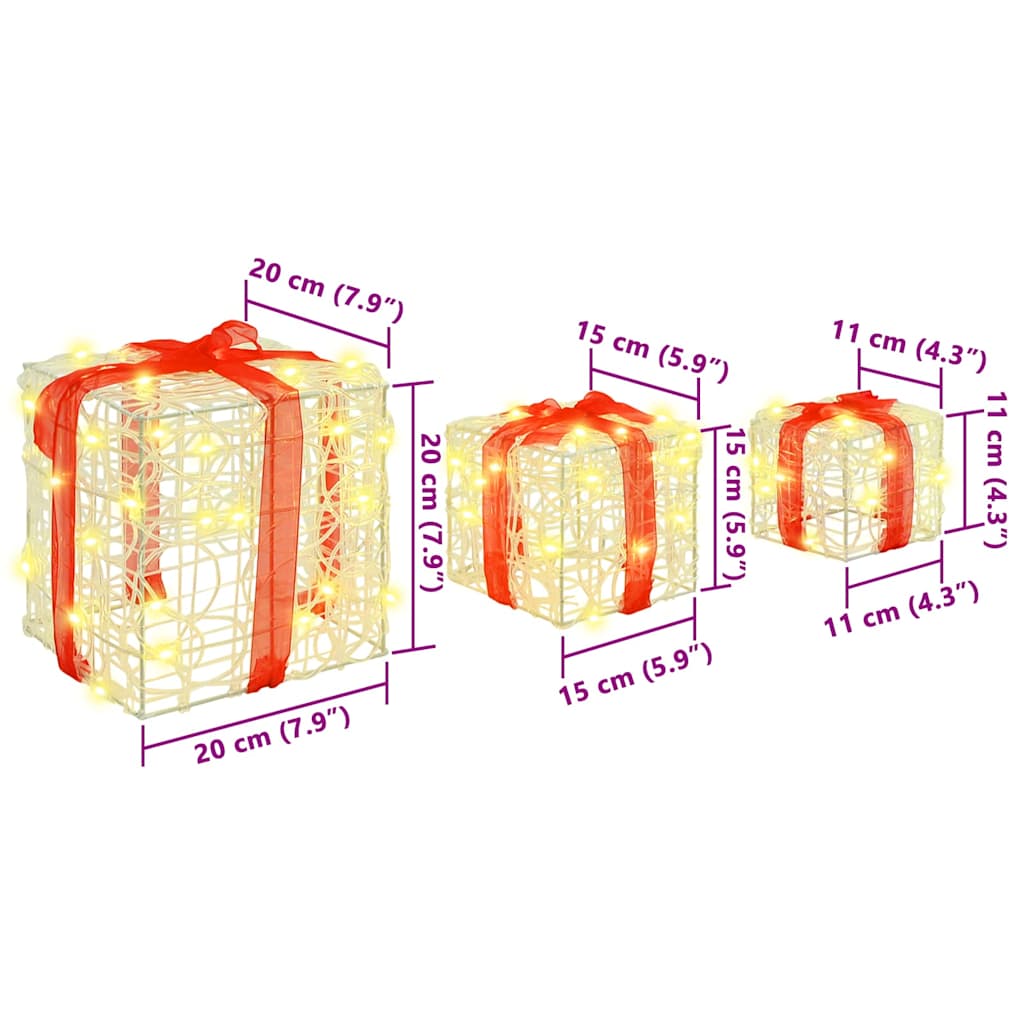 vidaXL Gift Box with 60 LEDs 3 pcs Warm white 20 x 20 x 20 cm Acrylic