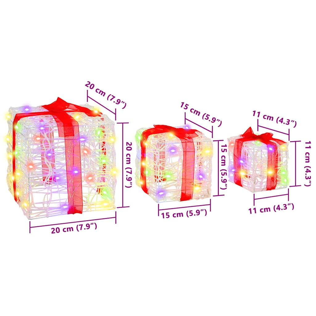 vidaXL Gift Box with 60 LEDs 3 pcs Multicolour 20 x 20 x 20 cm Acrylic