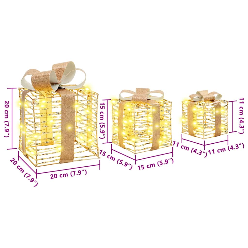 vidaXL Lighted Christmas Gift Box 3 pcs 150 LEDs Warm White
