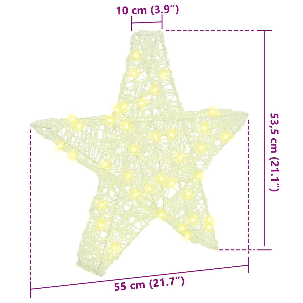 vidaXL 3D Star 50 LEDs Warm white 55 x 53.5 x 10 cm Acrylic