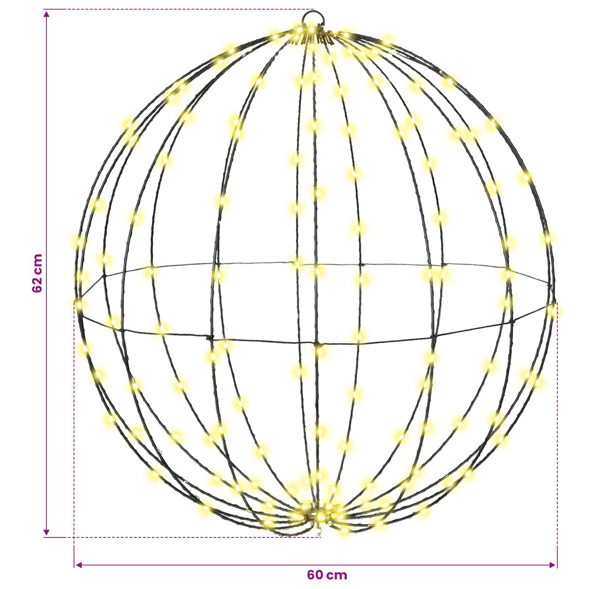 vidaXL Ball Warm white 60 x 60 x 62 cm Metal 192 LEDs