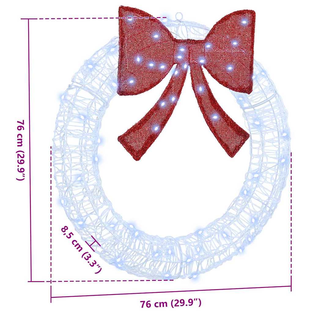 vidaXL Wreath with 60 LEDs Cold white 76 x 76 x8.5 cm Acrylic