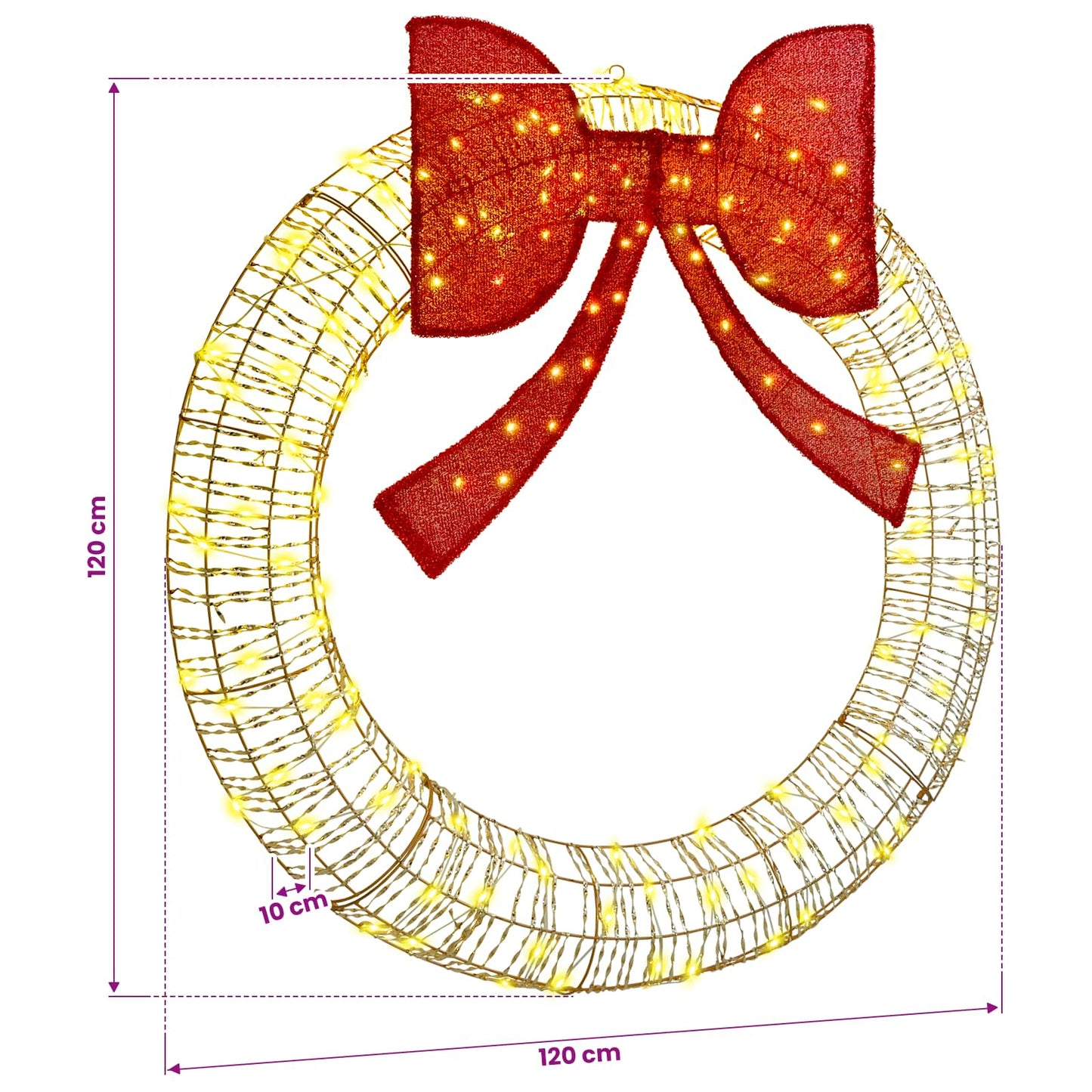vidaXL Wreath Warm white 120 x 120 x 10 cm PET 150 LEDs