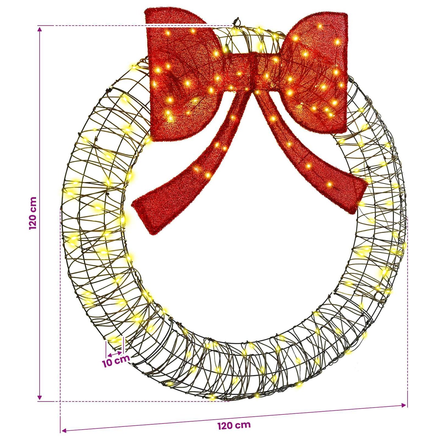 vidaXL Wreath Warm white 120 x 120 x 10 cm Rattan 150 LEDs