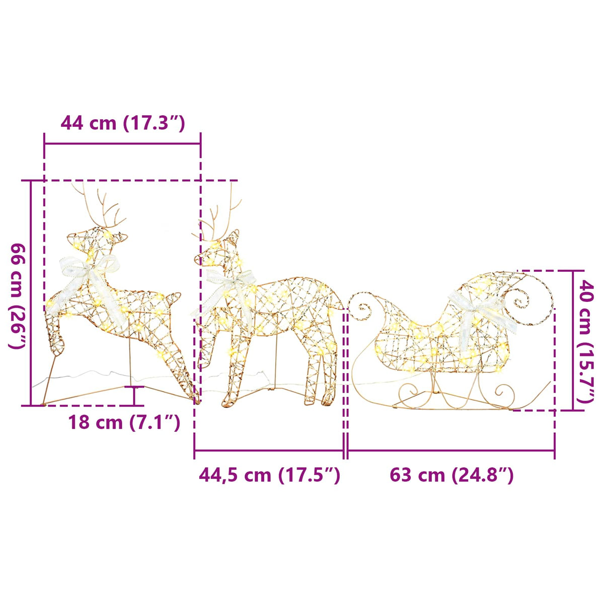 vidaXL LED Reindeers 3 pcs 60 LEDs Warm White 44.5 x 18 x 66 cm PET