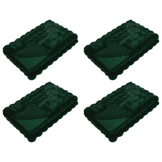 vidaXL Anti-Slip Faux Rabbit Fur Blanket Olite 4 pcs Dark Green