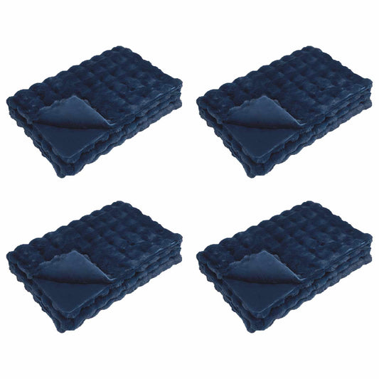 vidaXL Faux Rabbit Fur Blanket 4 pcs Marine Blue 150 x 220 cm