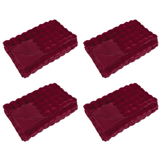 vidaXL Anti-Slip Faux Rabbit Fur Blanket Olite 4 pcs Bordeaux Red