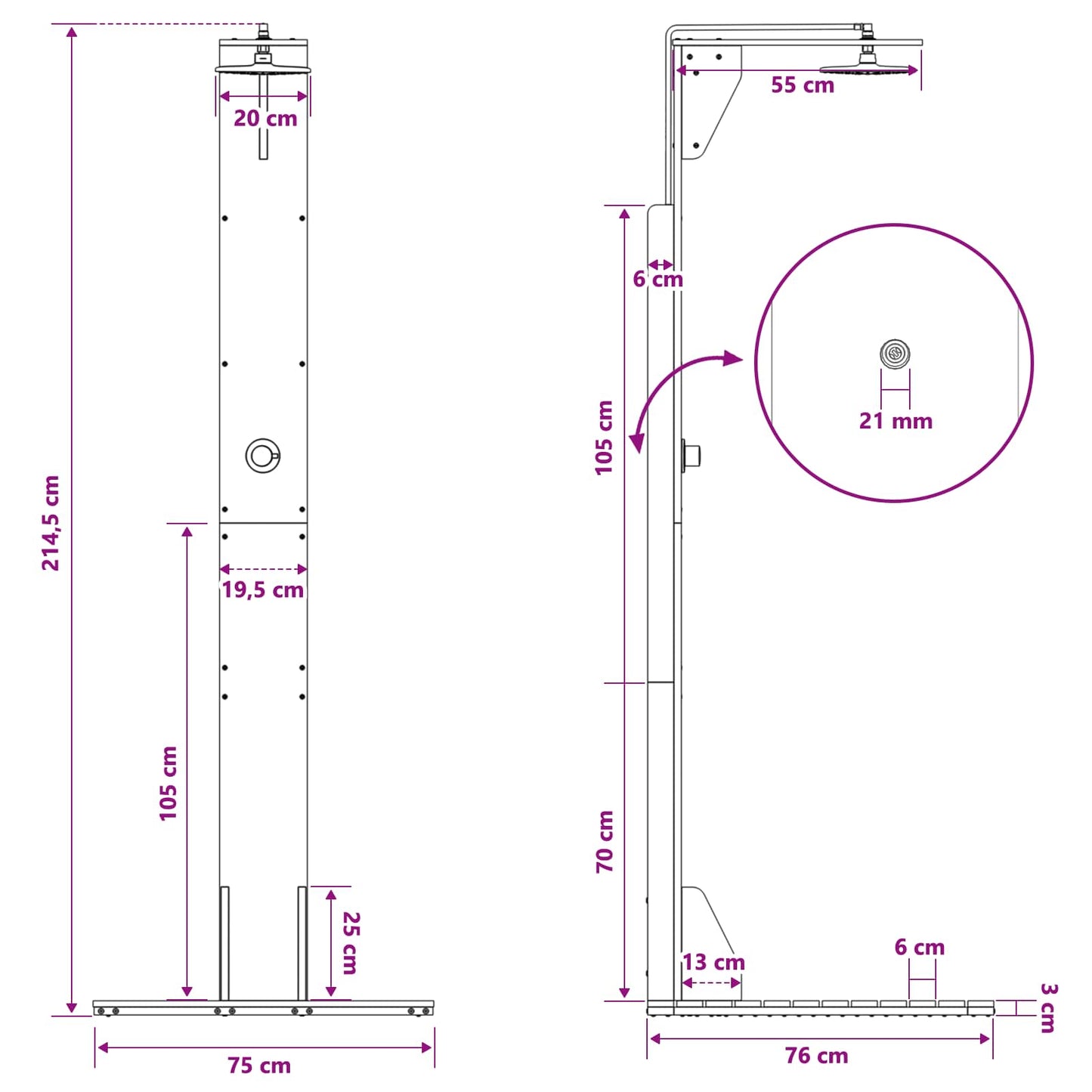 vidaXL Outdoor Shower 214.5 cm Solid Pine Wood and Stainless Steel