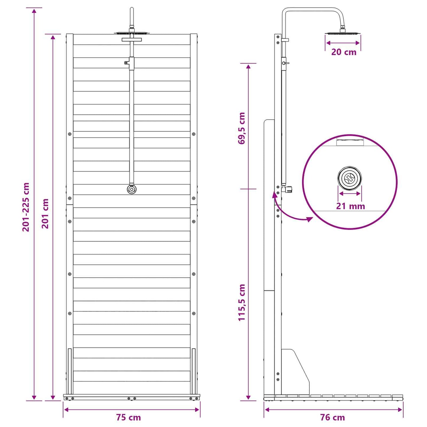 vidaXL Outdoor Shower 225 cm Solid Pine Wood and Stainless Steel