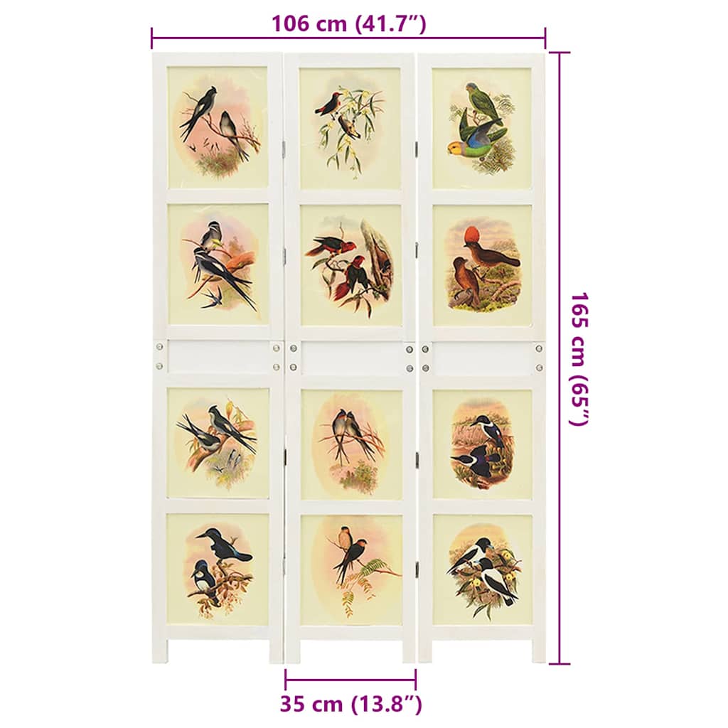 vidaXL Romdivider Panel Folding White 106 x 165 cm MDF