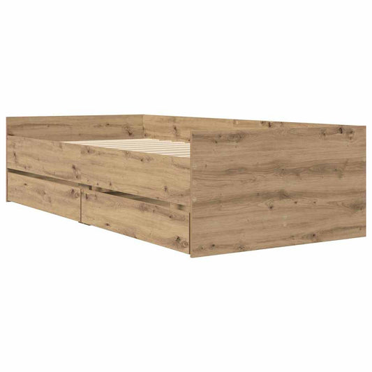 vidaXL Bed Frame with Drawer Artisan Oak 90 x 190 cm Solid Pine Wood