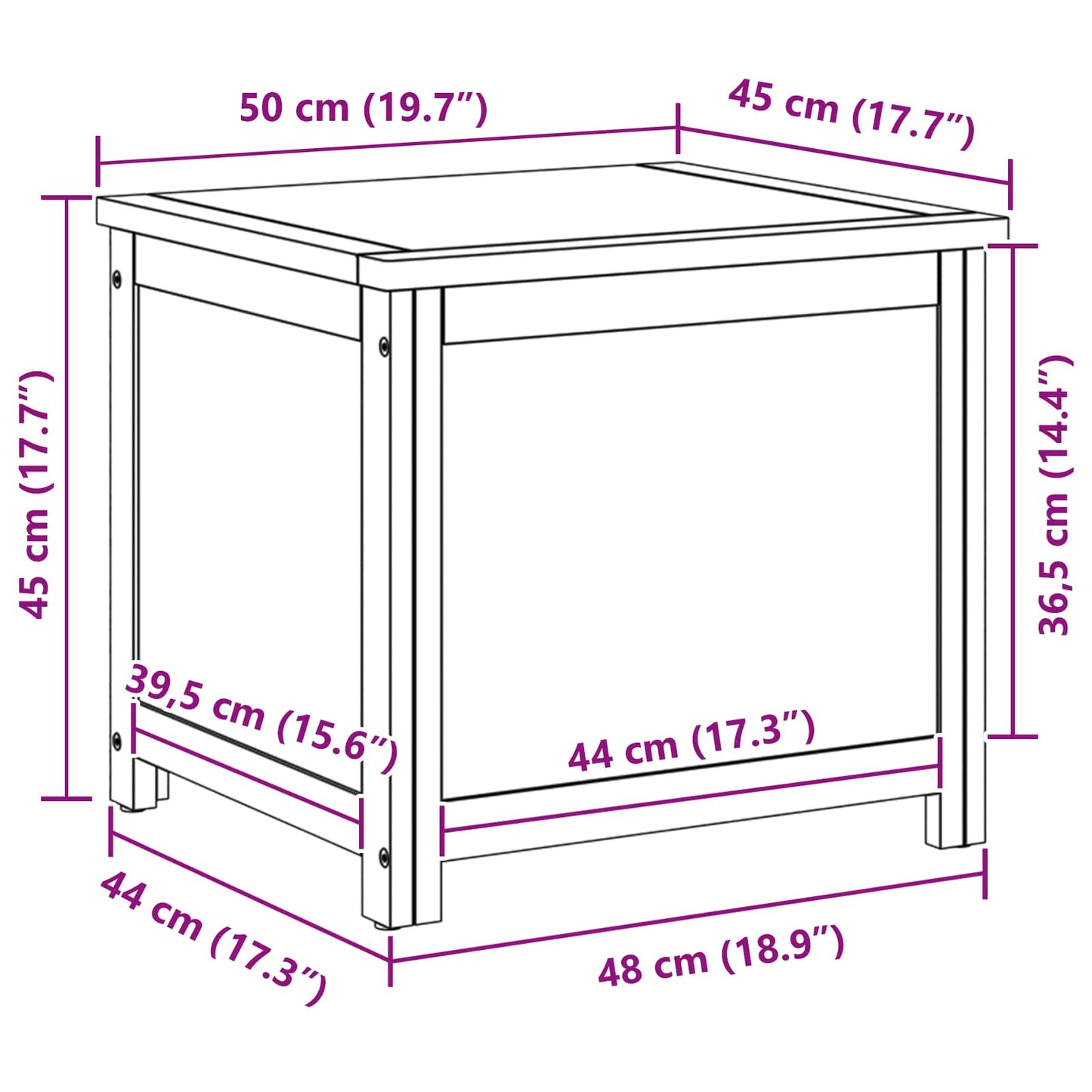 vidaXL Storage Box with Storage 50 x 45 x 45 cm Solid Oak Wood
