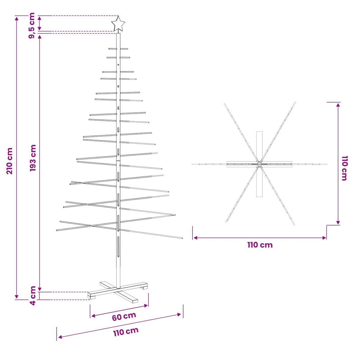 vidaXL Wooden Christmas Tree Brown 210 cm Bamboo
