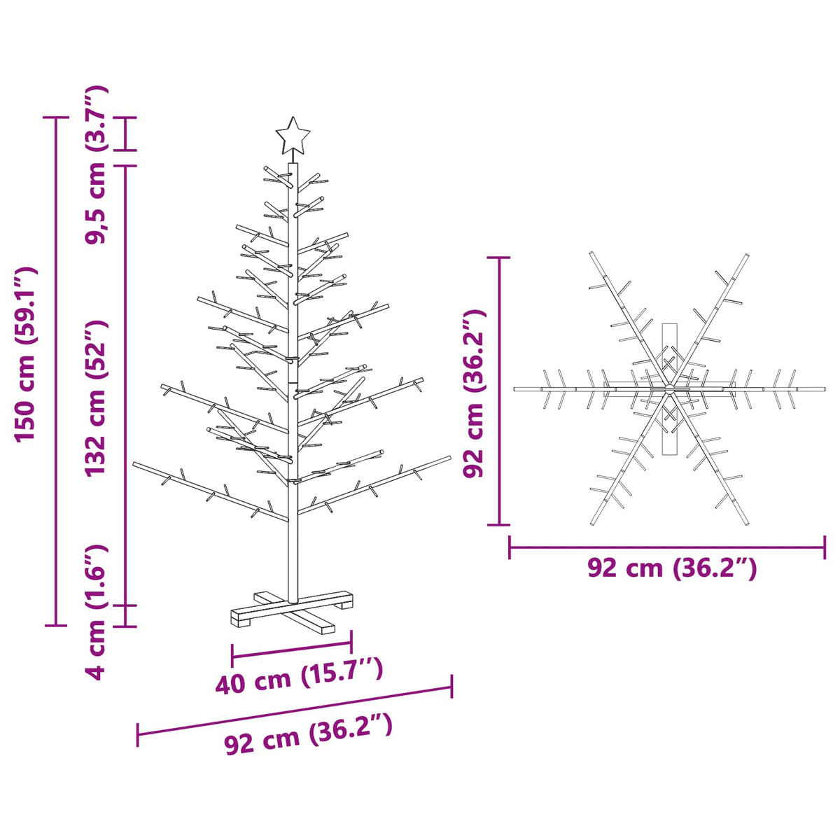 vidaXL Wooden Christmas Tree with Stand Natural 150 cm Solid pine wood