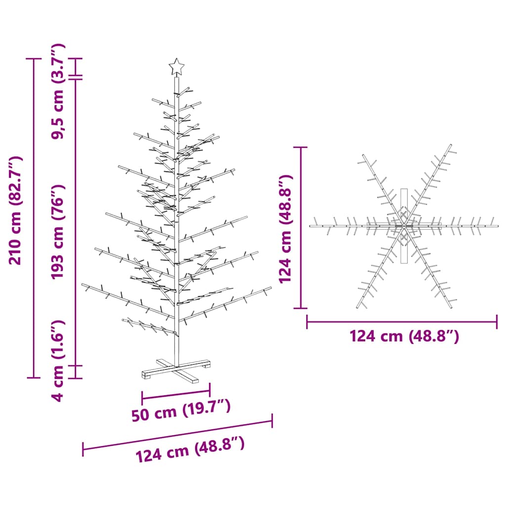 vidaXL Wooden Christmas Tree with Stand Natural 210 cm Solid pine wood