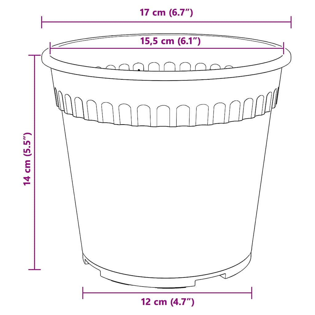 vidaXL Round Flower Pot 6 pcs Brick Red Ø 17 x 14 cm Plastic