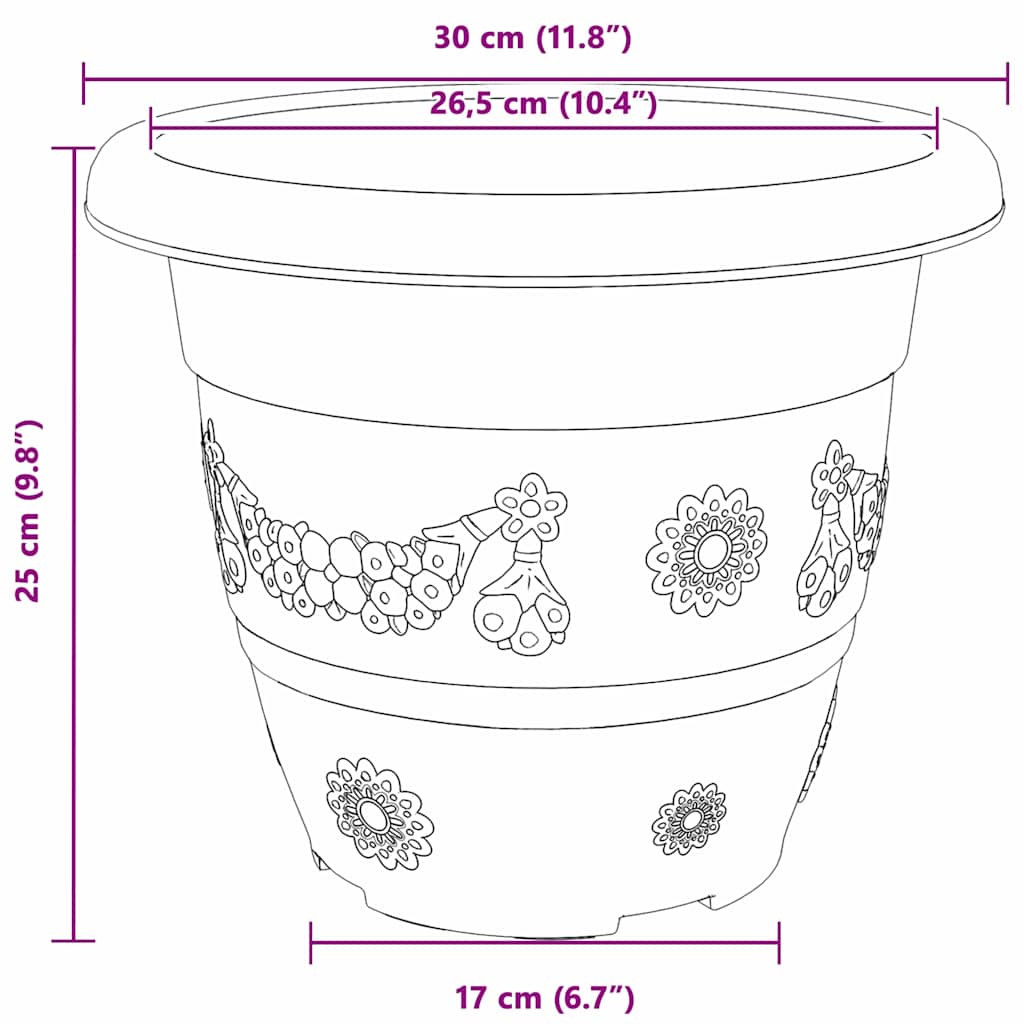 vidaXL Round Flower Pot 6 pcs Brick Red Ø 30 x 25 cm Plastic