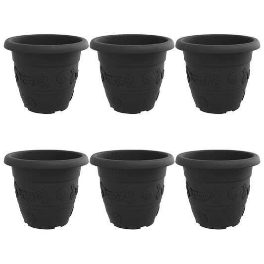 vidaXL Round Flower Pot 6 pcs Black Ø 34 x 28 cm Plastic
