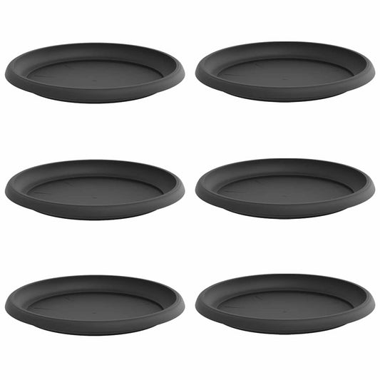 vidaXL Round Flower Tray 6 pcs Black Ø 23.5 x 2.5 cm Plastic