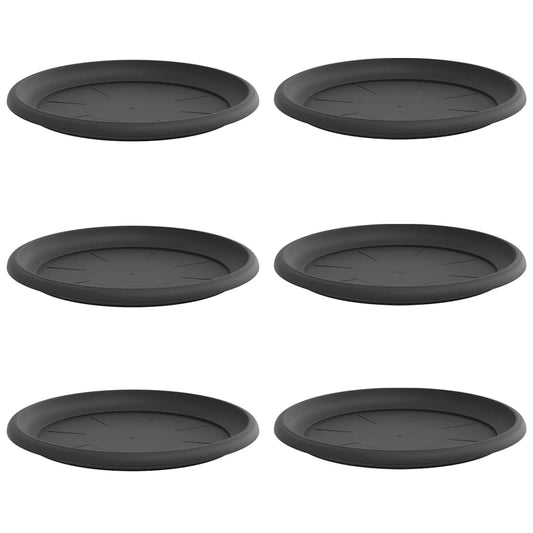 vidaXL Round Flower Tray 6 pcs Black Ø 27 x 2.5 cm Plastic