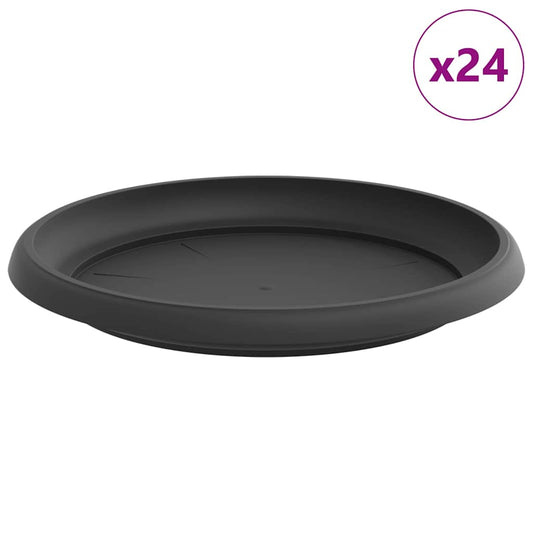 vidaXL Round Flower Tray 24 pcs Black Ø 21.5 x 2.5 cm Plastic