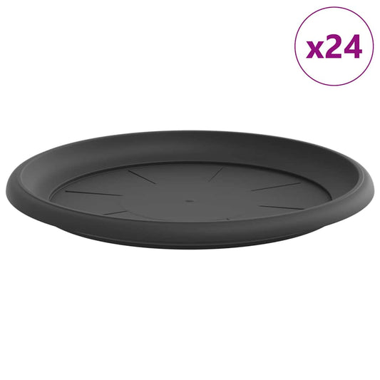 vidaXL Round Flower Tray 24 pcs Black Ø 27 x 2.5 cm Plastic